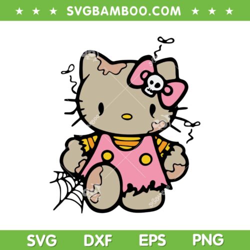 Hello Kitty Zoombie Halloween SVG, Sanrio Cat Halloween Spider Web SVG PNG