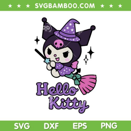 Kuromi Halloween Witch SVG PNG, Hello Kitty Kuromi flying on broom SVG