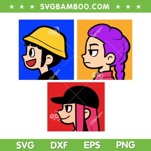 Cute Huntrix Band SVG, Cute Chibi Rumi Mira Zoey SVG PNG, Kpop Demon Hunters Huntrix