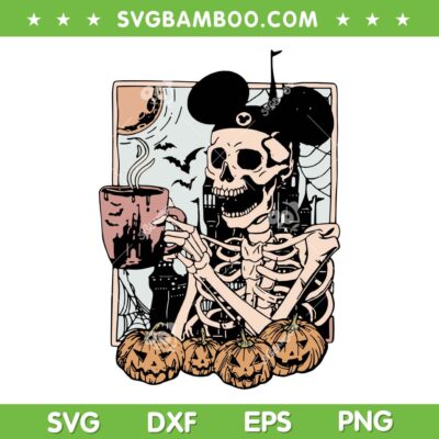 Mickey Skeleton Halloween SVG, Funny Disney Mouse Skeleton Coffee Pumpkin SVG PNG