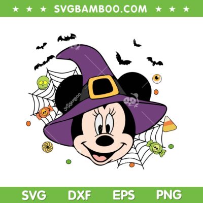 Minnie Witch Halloween SVG, Disney Mouse Head Spider Bat SVG PNG