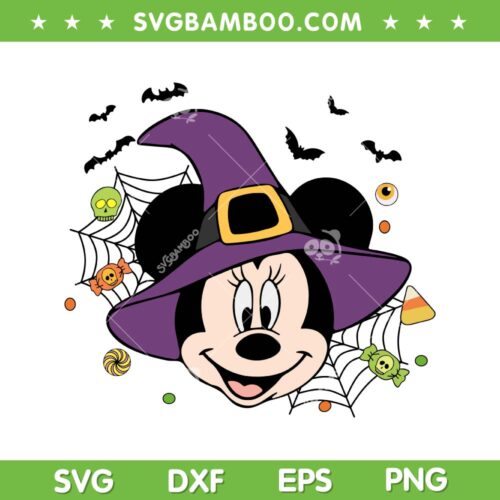 Minnie Witch Halloween SVG, Disney Mouse Head Spider Bat SVG PNG