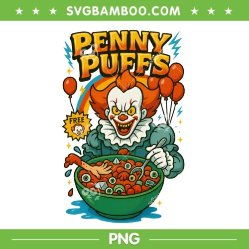 Penny Puffs PNG, Pennywise Characters Killer Breakfast PNG, Horror Movie Charm Zombie