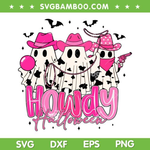 Pink Cowboy Howdy Halloween SVG, Pink Ghost Western Halloween SVG PNG