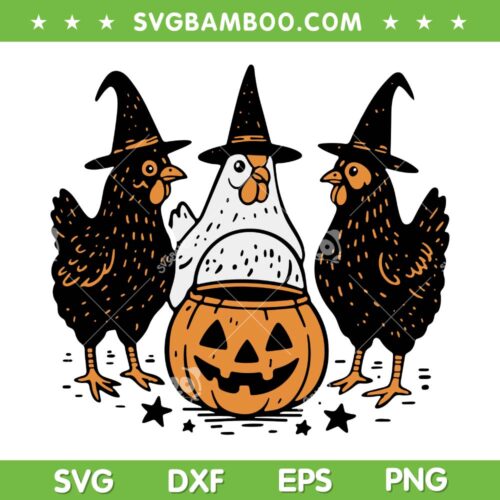 Chicken Pumpkin Halloween SVG, Funny Chicken Witch SVG PNG