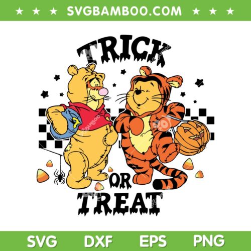 Trick or Treat Pooh and Tigger SVG, Retro Winnie The Pooh Halloween SVG PNG