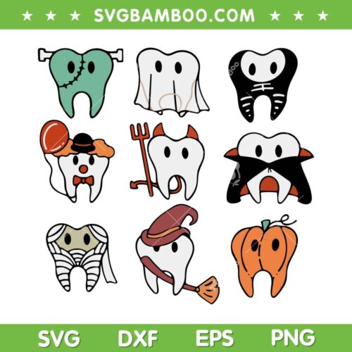 Spooky Halloween Dentist SVG PNG, Tooth Halloween Characters SVG