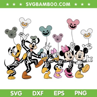 Mickey and Friends Halloween SVG, Disney Mickey Mouse Skeleton Dancing SVG PNG