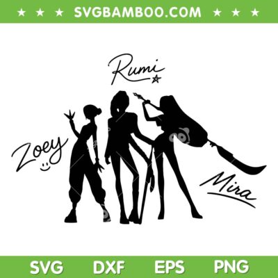 Huntrix band SVG, Kpop Demon Hunters Rumi Zoey Mira Silhouette