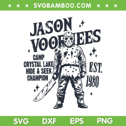 Jason Voorhees 1980 SVG, Jason Halloween Horror Movie SVG PNG, Jason Camp Crytal