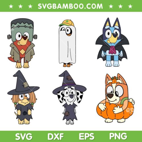 Bluey Halloween Horror Characters SVG Bundle, Blue Dog Halloween Costume SVG Bundle