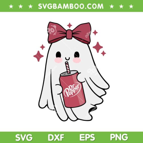 Cute Ghost with Dr Pepper SVG, Girl Ghost Drink Pepper SVG PNG