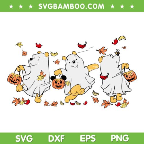 Halloween Ghost Winnie Pooh Bear SVG, Winnie The Pooh Autumn Leaves SVG PNG