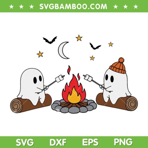 Ghost Camping SVG PNG, Cute Ghost Halloween Hiking Camp SVG