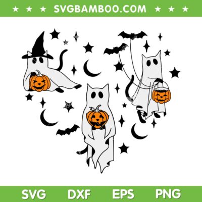 Ghost Cats Pumpkin SVG PNG, Ghostly Cats Witch Bat SVG Ghost Cats Pumpkin SVG PNG, Ghostly Cats Witch Bat SVG
