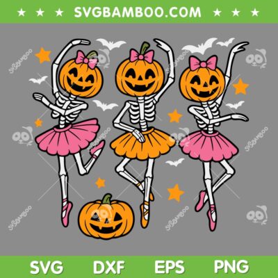 Skeleton Girls Ballet Halloween SVG, Pumpkin Girls Skeleton SVG PNG