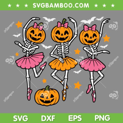 Skeleton Girls Ballet Halloween SVG, Pumpkin Girls Skeleton SVG PNG