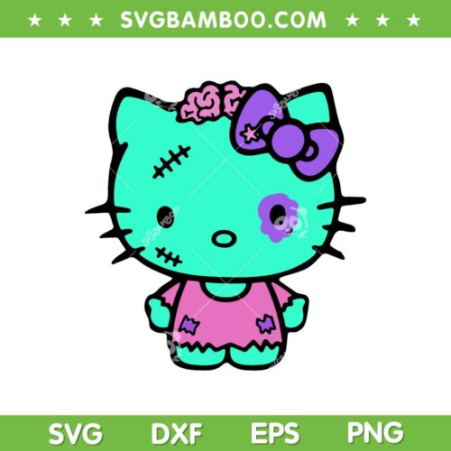 Hello Kitty Zombie SVG, Halloween Sanrio Kitty Cat Frankenstein SVG PNG