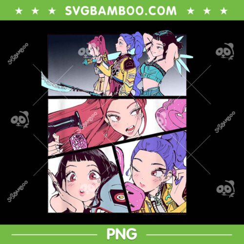 Huntrix Manhwa Panels Poster PNG, Kpop Demon Hunters Huntrix Band PNG