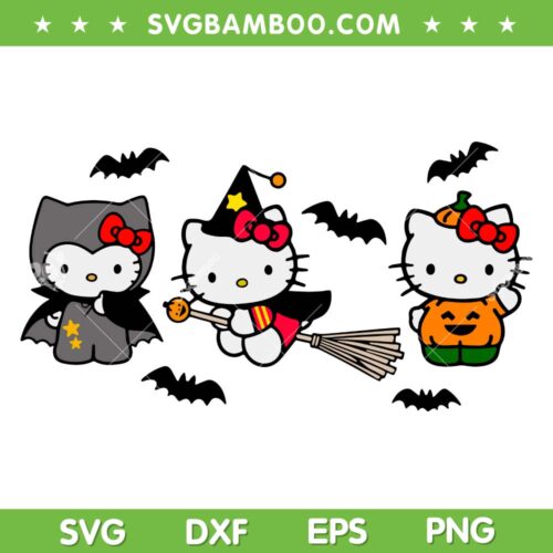 Halloween Kitty Halloween SVG, Cute Sanrio Kitty Cat Witch Bat SVG PNG