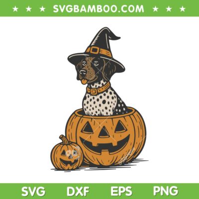 Halloween Shorthaired Pointer SVG PNG, Dalmatian Dog Witch Pumpkin SVG