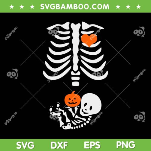Halloween Skeleton Baby SVG, Rib Cage Maternity Pregnant Pumpkin SVG PNG