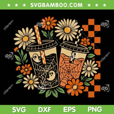 Halloween Spooky Coffee SVG PNG, Retro Halloween Floral Coffee SVG Halloween Spooky Coffee SVG PNG, Retro Halloween Floral Coffee SVG