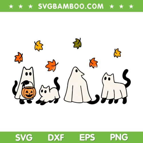 Halloween Cat Ghost Pumpkin SVG, Cute Black Cats Ghost SVG PNG