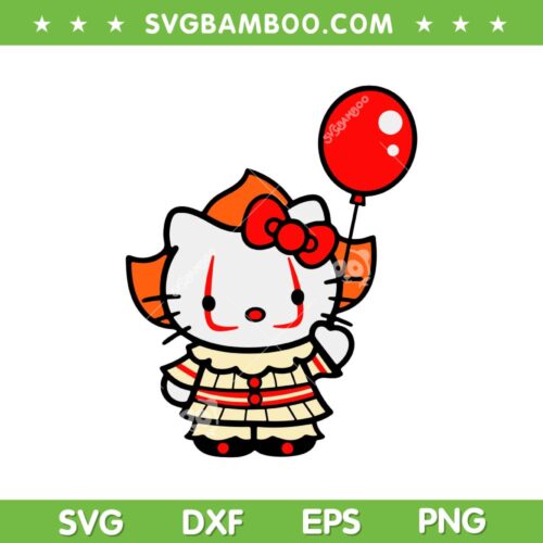 Hello Kitty Pennywise SVG PNG, Halloween Hello Kitty Horror Movie SVG