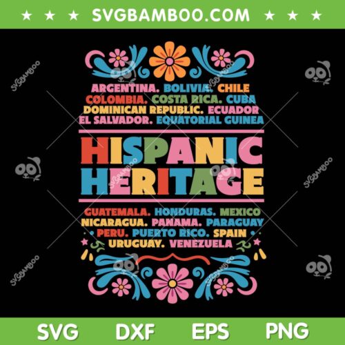 Hispanic Heritage Month 2025 SVG PNG, Rainbow Latino Country Flags Heart SVG