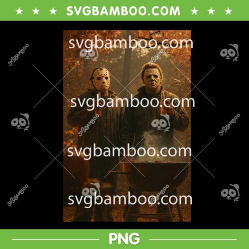 Jason Myers Fall Grilling PNG, Halloween Horror Movie Jason Myers Drink Beer PNG, Horror Characters Outdoor Cooking