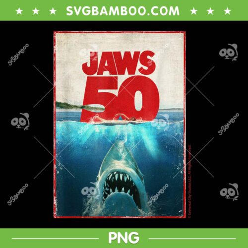 Jaws 50 PNG, Jaws 2025 Celebration Classic PNG, Funny Shark Jaws 50 Year