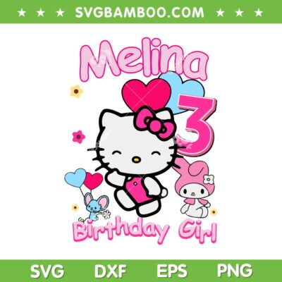 Hello Kitty Birthday Personalized SVG, Kawaii Kitty Cat Theme Party SVG PNG