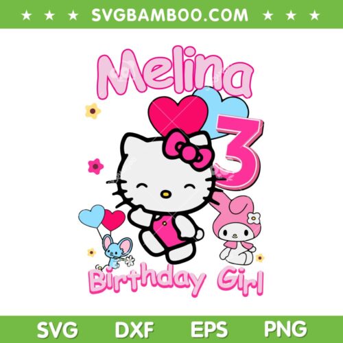 Hello Kitty Birthday Personalized SVG, Kawaii Kitty Cat Theme Party SVG PNG