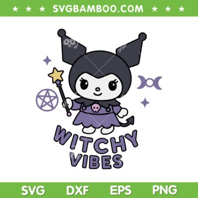 Kuromi Witchy Vibes SVG PNG, Halloween Sanrio Kuromi Witch SVG, Hello Kitty Halloween