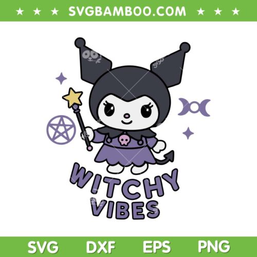 Kuromi Witchy Vibes SVG PNG, Halloween Sanrio Kuromi Witch SVG, Hello Kitty Halloween