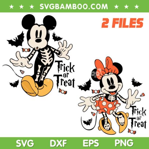 Mickey Minnie Mouse Trick or Treat SVG, Disney Mouse Skeleton SVG PNG, Minnie Mouse Halloween