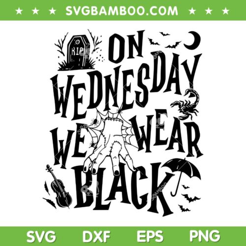 On Wednesday We Wear Black SVG, 2025 Movie Wednesday SVG PNG, Wednesday icons Collage Clipart