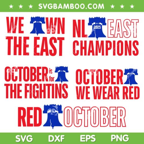 Philadelphia Phillies October SVG Bundle, Phillies NL East Champions 2025 SVG Bundle, Phillies Red October 2025 SVG
