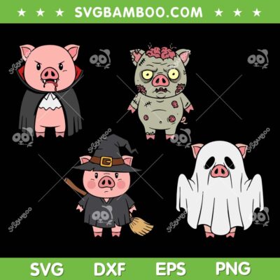 Pig Spooky Witch Boo Ghost Zombie SVG, Cute Pig Halloween Characters SVG PNG Pig Spooky Witch Boo Ghost Zombie SVG, Cute Pig Halloween Characters SVG PNG