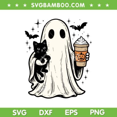 Pumpkin Spice Ghost SVG PNG, Cute Ghost with Cat Coffee Halloween SVG Pumpkin Spice Ghost SVG PNG, Cute Ghost with Cat Coffee Halloween SVG