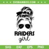 Raiders Girl Messy Bun SVG, Women Football Mom SVG PNG, Cool Mom Sunglasses