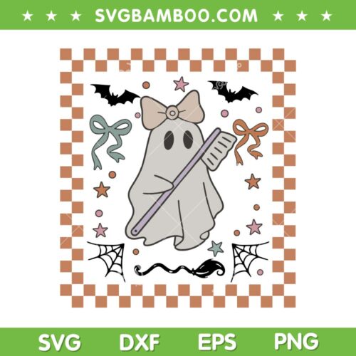 Retro Dental Halloween Comfort Colors SVG, Cute Girl Ghost Dentist SVG PNG