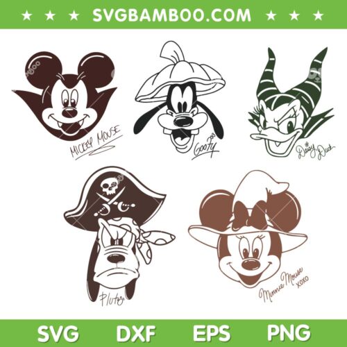 Retro Mickey and Friends Halloween Head SVG, Disney Mouse Friends Horror Characters SVG PNG