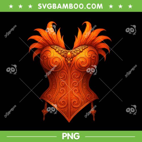 Showgirl Costume PNG, In My Showgirl Era PNG, Showgirl Illusion Orange Corset Feather