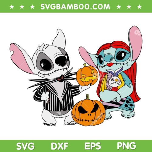 Stitch and Angel Halloween Pumpkin SVG, Funny Stitch Jack and Sally SVG, Spooky Disney Fall Pumpkin SVG PNG