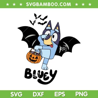 Bluey Halloween Bat SVG PNG, Family Blue Dog Halloween Spooky SVG