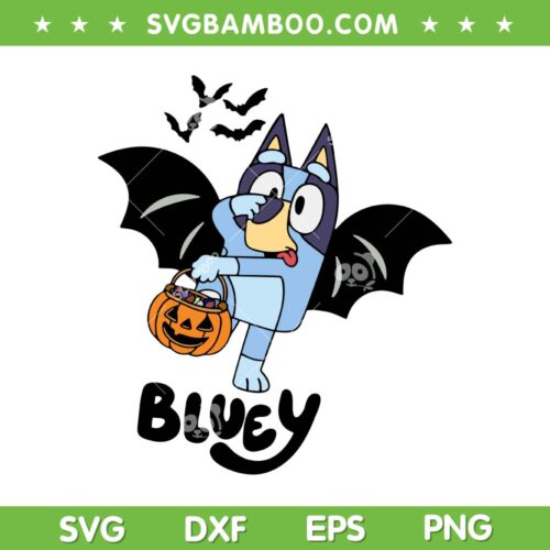 Bluey Halloween Bat SVG PNG, Family Blue Dog Halloween Spooky SVG