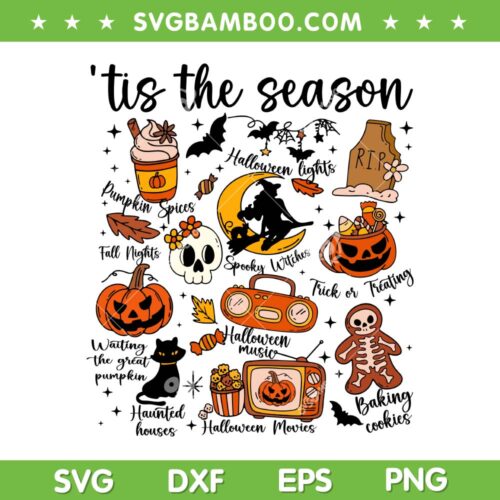 Tis The Season Comfort Colors SVG, Vintage Halloween icons Collage SVG PNG, Whimsical Fall Season Clipart