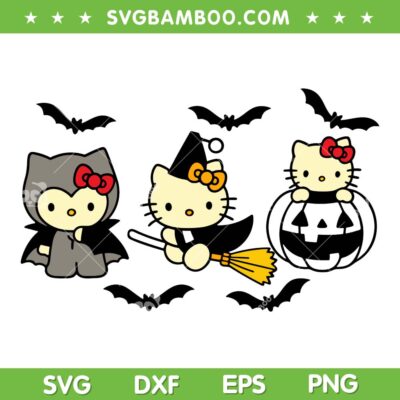 Hello Kitty Halloween Pumpkin SVG, Sanrio Kitty Cat Witch Bat SVG PNG